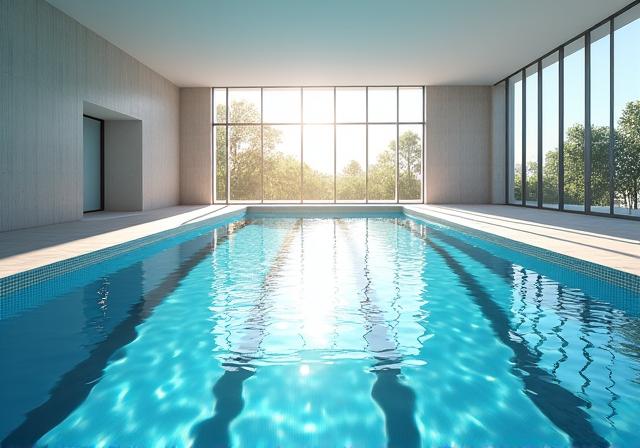 Piscine intérieure éclairée par la lumière naturelle
