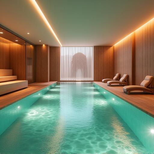 Vue apaisante de la piscine intérieure et de l'espace spa.